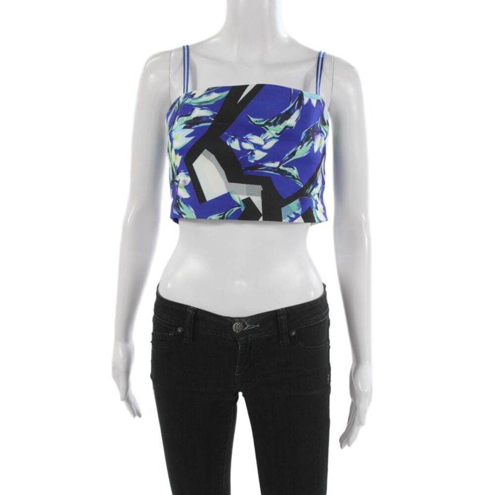 Clover Canyon Women Cropped Camisole Blue Square Neck Geometric Size L